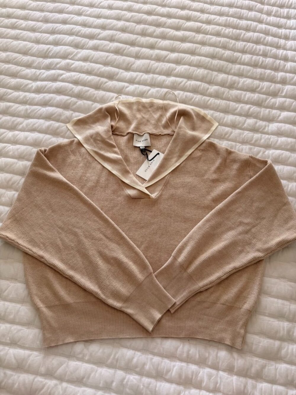 NWT Pink Rose Beige Contrast Collar Knit Sweater XL